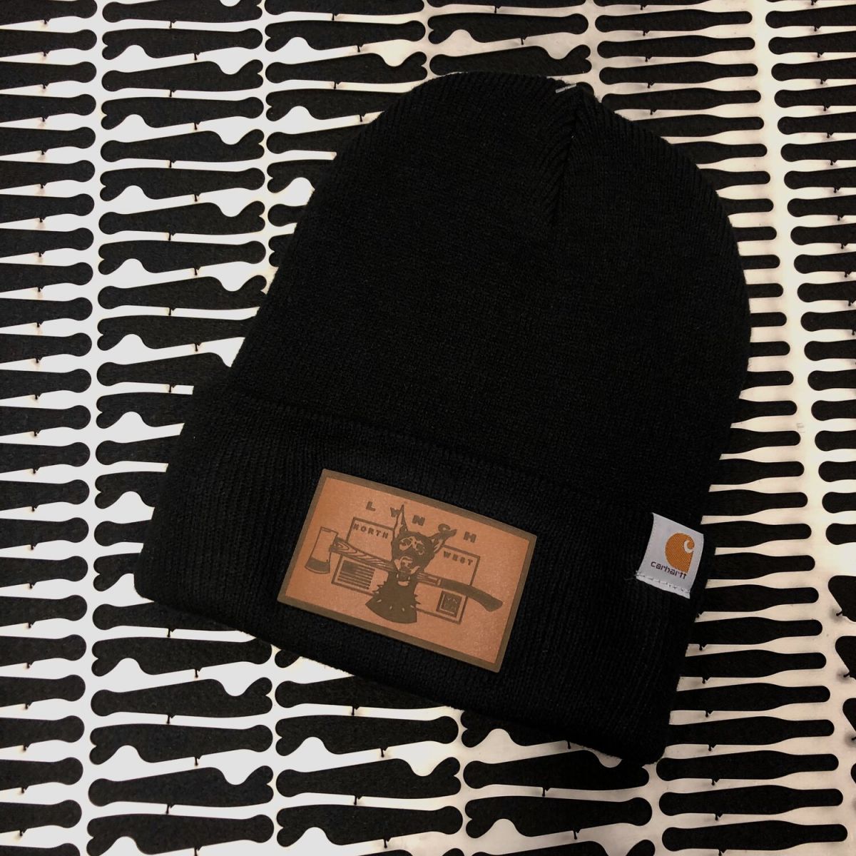North Face Mountain Black Beanie Leather Dog Patch