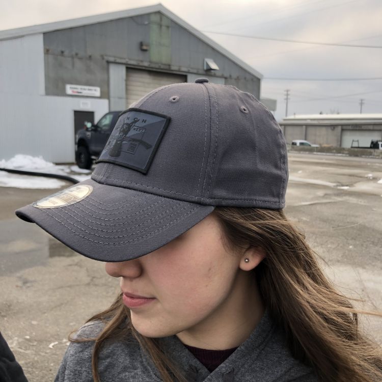 New Era Structured Stretch Fitted Graphite Cotton Hat Blackout Dog Patch