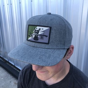 LynchNW Red Label Grey Front/Grey Snap Back Hat with Camo Dog Logo Patch (Pro Round)
