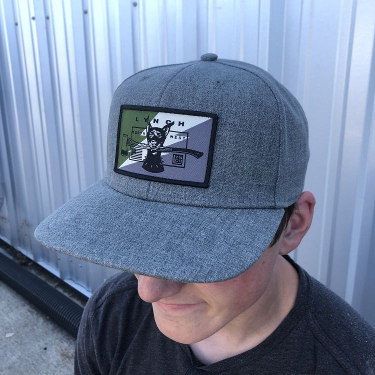 LynchNW Red Label Grey Front/Grey Snap Back Hat with Camo Dog Logo Patch (Pro Round)