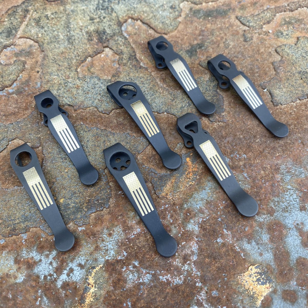 Black USA Flag Deep Carry Titanium Pocket Clips
