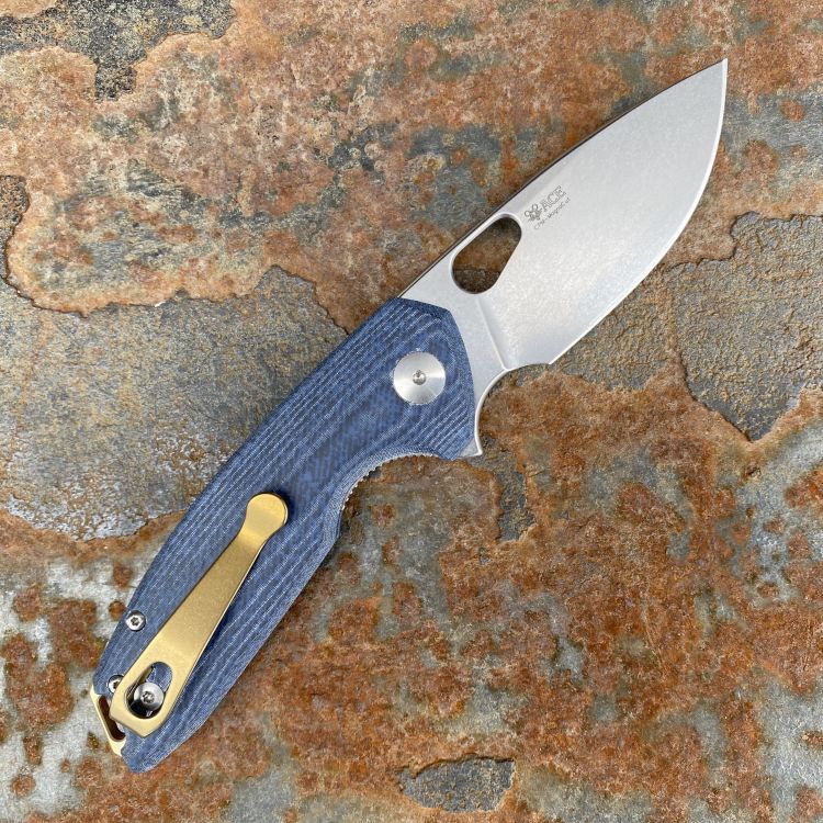 GiantMouse ACE Tribeca Denim Micarta Stonewashed MagnaCut Folding Knife