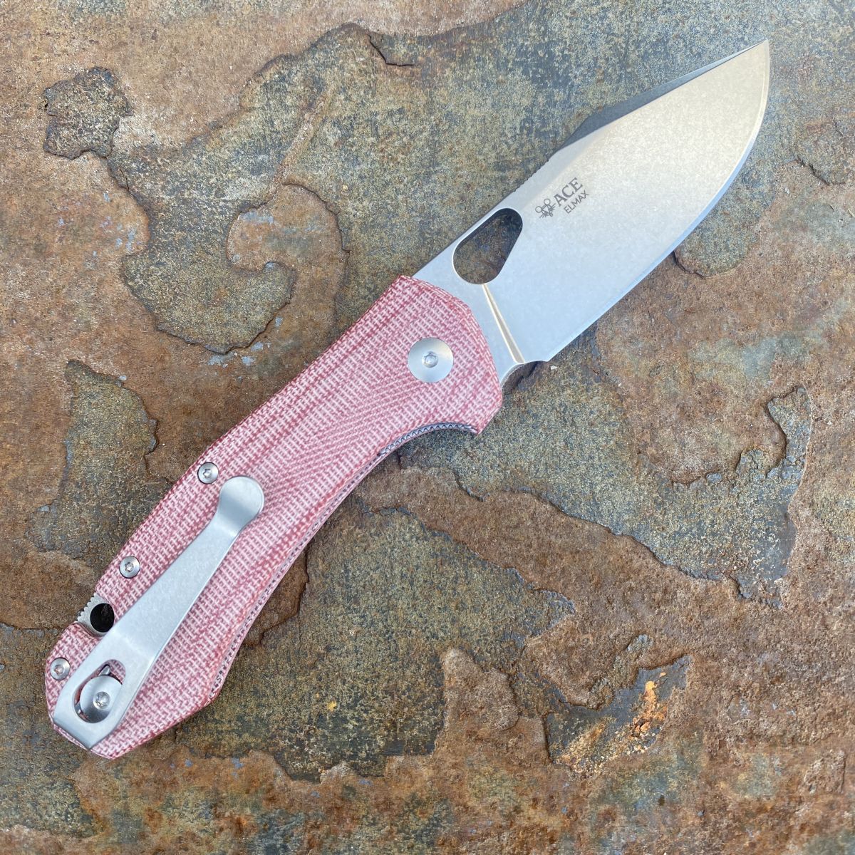 GiantMouse ACE Atelier Red Canvas Micarta Stonewashed Elmax