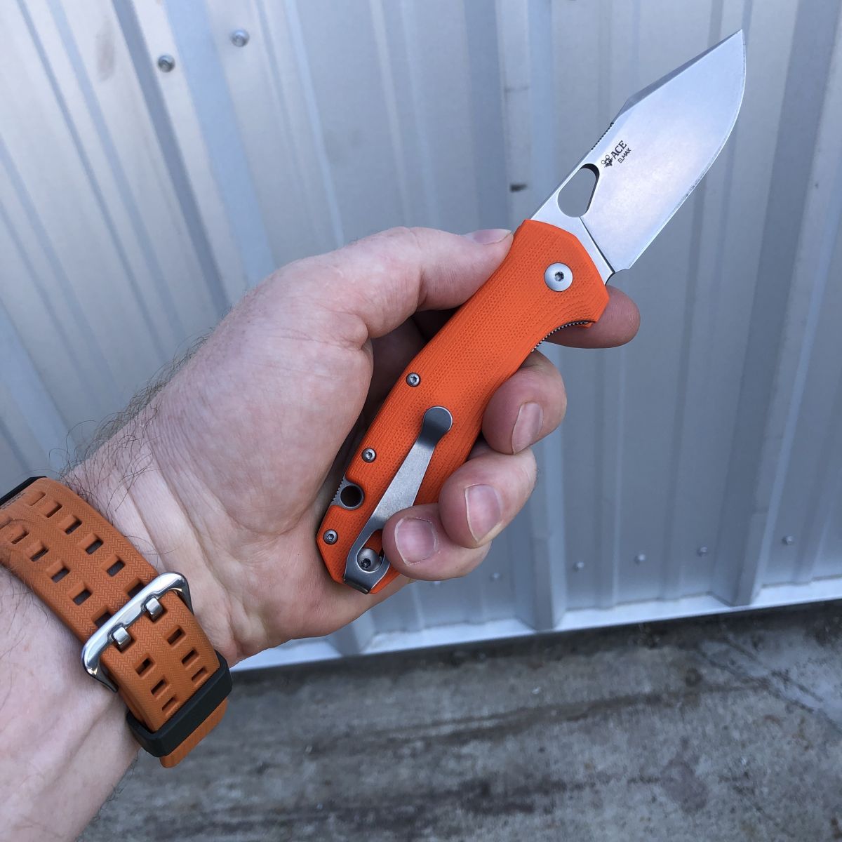GiantMouse ACE Grand Orange G10 Uddeholm Elmax Stonewashed Blade
