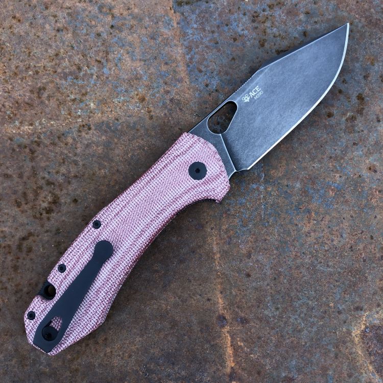 GiantMouse ACE Grand Red Canvas Micarta M390 Black Stone Blade Blacksmith Folding Knife