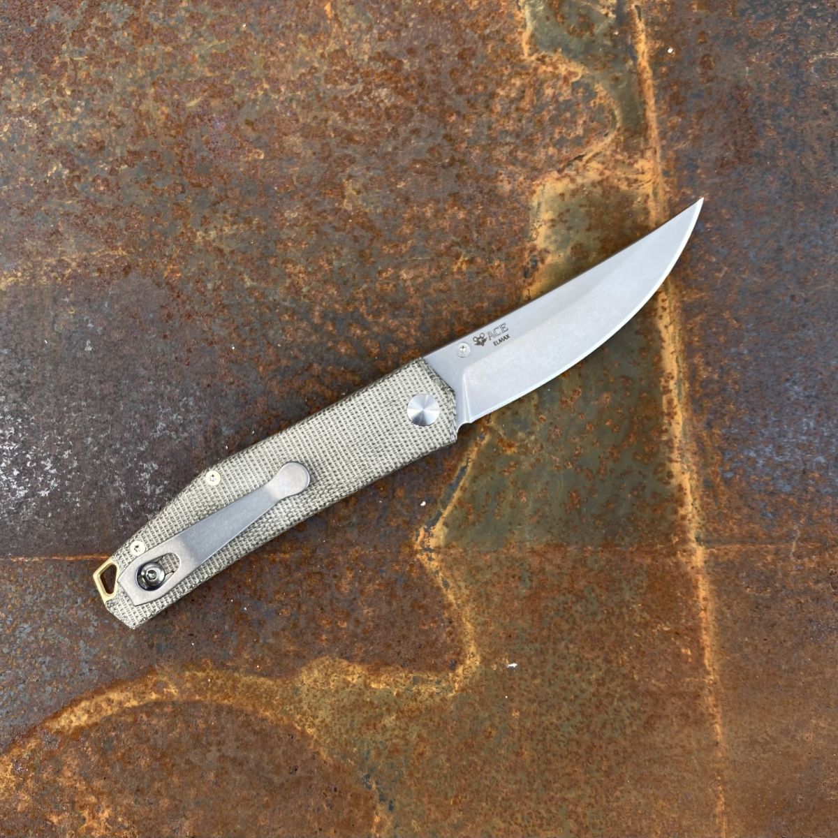 GiantMouse ACE Clyde Green Canvas Micarta Elmax Stonewashed Blade