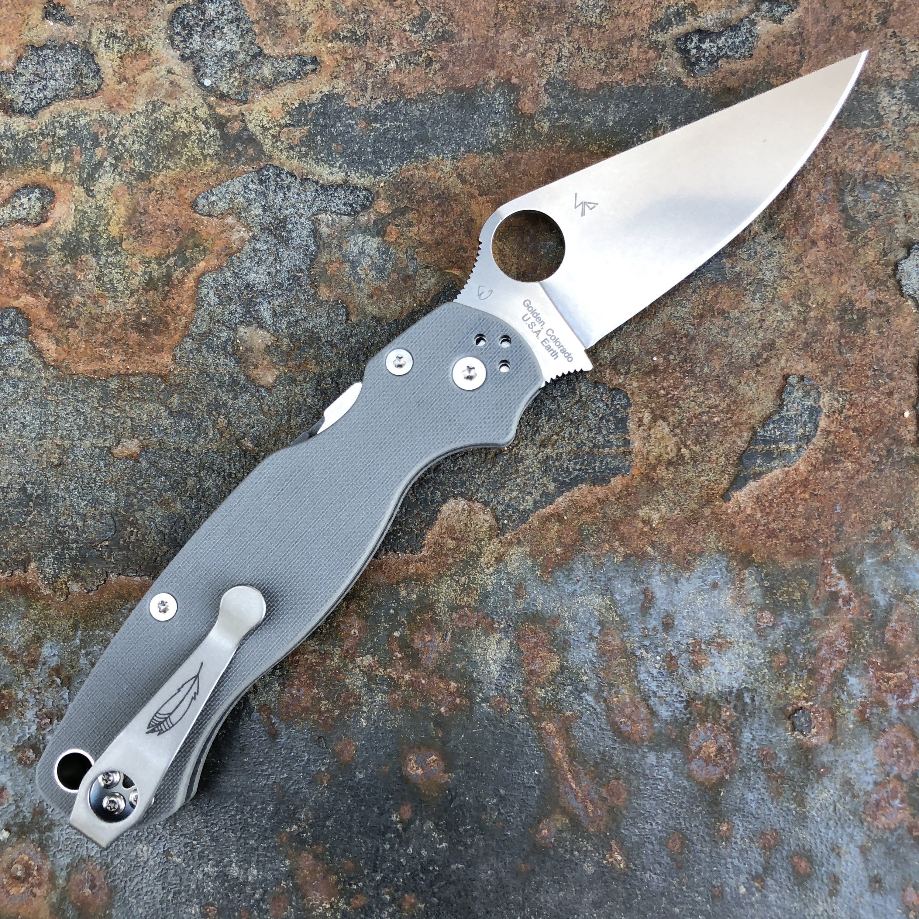 Spyderco Para 2 Gray G10 Scales Maxamet Blade (C81GPDGY2) Deep Carry  Titanium Clip