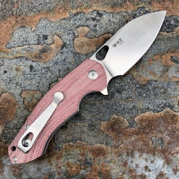 GiantMouse ACE Biblio Red Canvas Micarta Böhler M390 Satin Blade Folding Knife