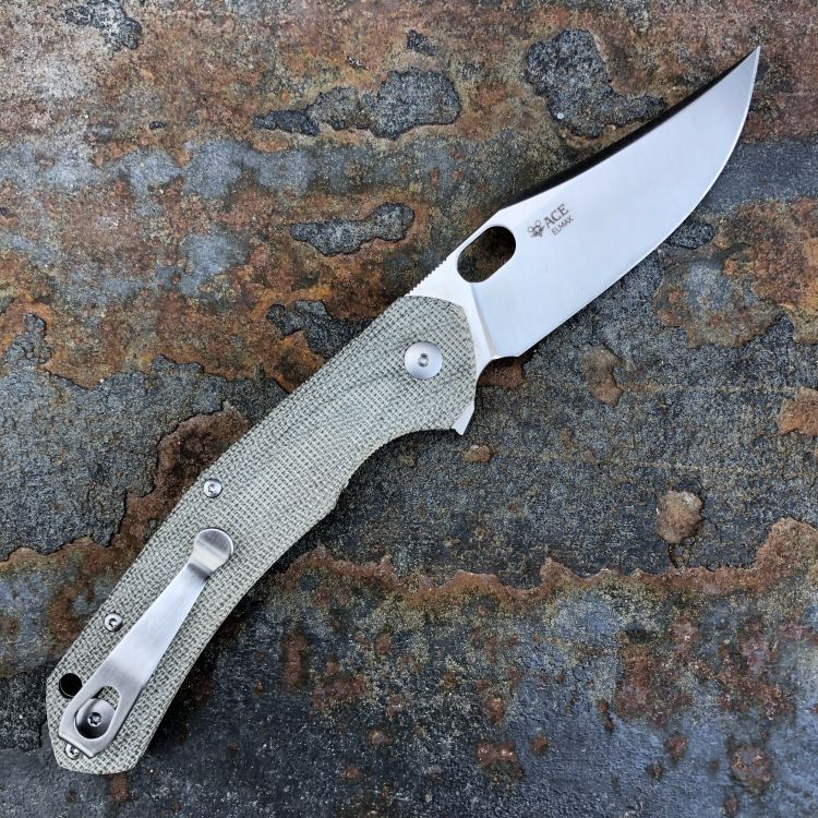 GiantMouse ACE Jutland Green Canvas Micarta Elmax Satin Blade Folding Knife