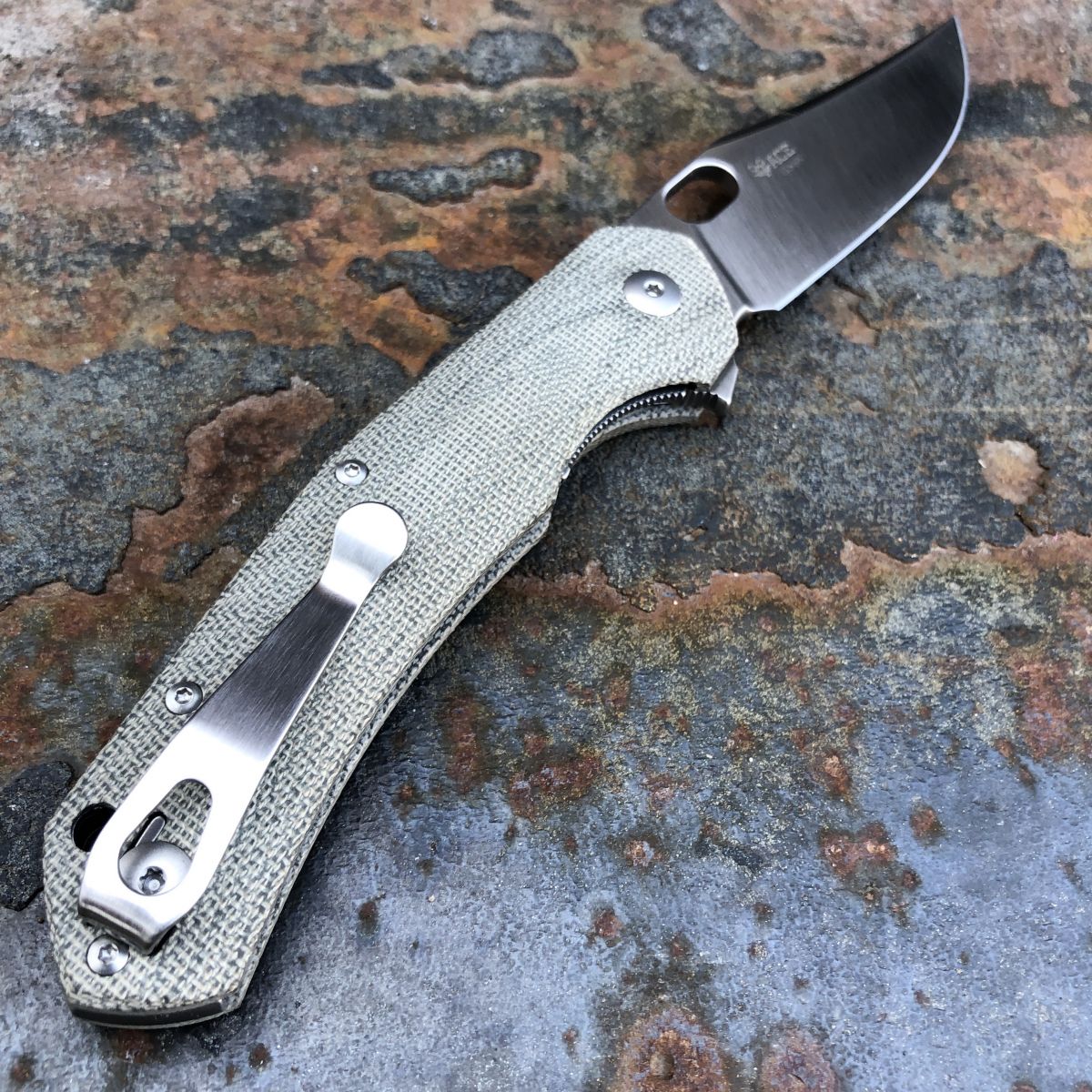 GiantMouse ACE Jutland Green Canvas Micarta Elmax Satin Blade
