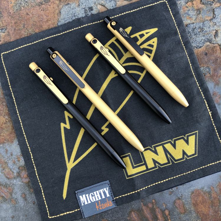 Tactile Turn Titanium Slim Side Click Pen - Cerakote Black and Gold - Laser Feather Logo