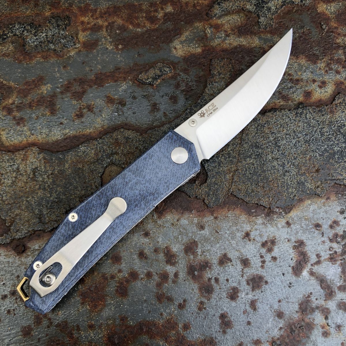 GiantMouse ACE Clyde Denim Micarta CPM 20cv Satin Blade (CLYDE