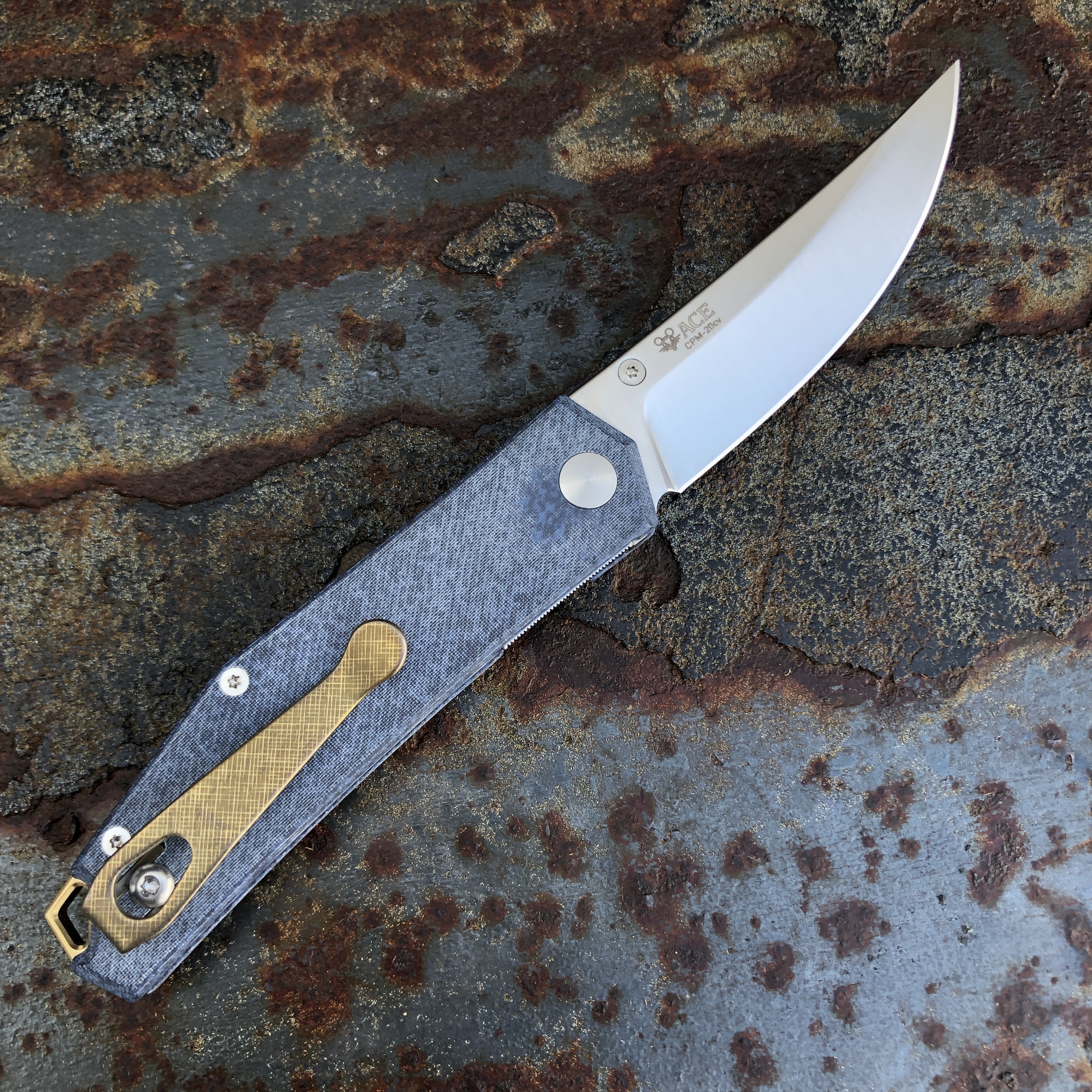 GiantMouse ACE Clyde Denim Micarta CPM 20cv Satin Blade (CLYDE