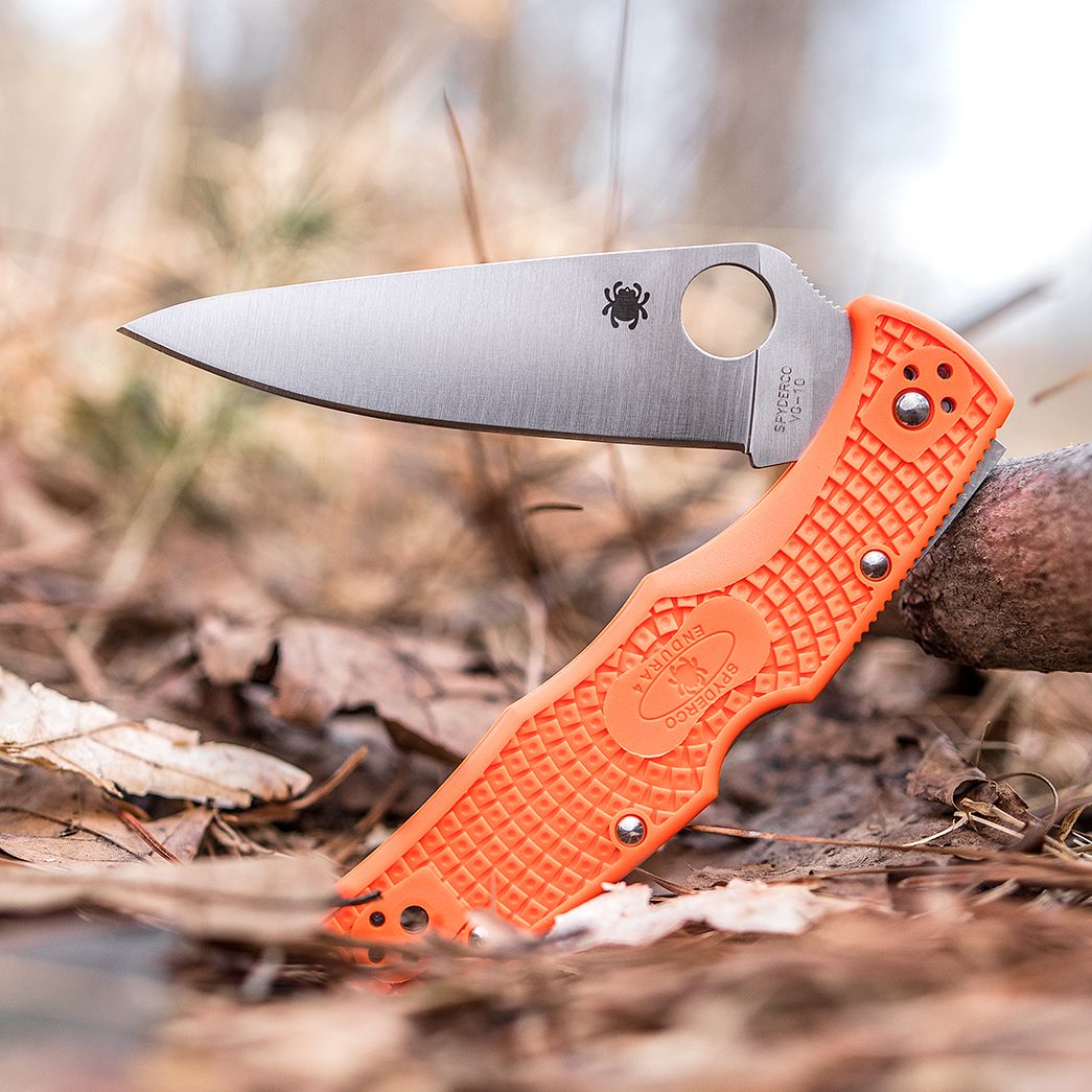 Spyderco Delica 4 Orange FRN VG-10 Blade (C11FPOR) Deep Carry Titanium Clip