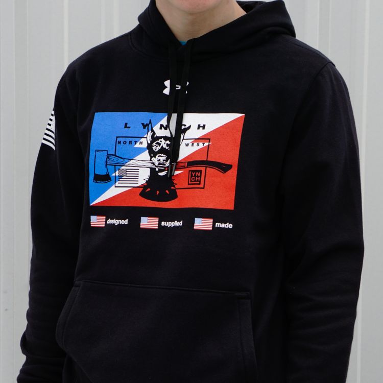 Under Armour Hustle Bolt Dog Black Pullover Hooded Sweatshirt