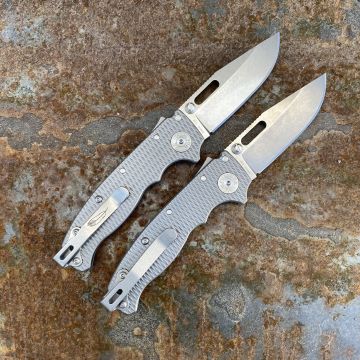 Demko AD20.5 Textured Titanium Scales Stonewashed 20CV Clip Point Blade Folding Knife