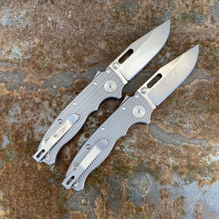 Demko AD20.5 Textured Titanium Scales Stonewashed 20CV Clip Point Blade Folding Knife