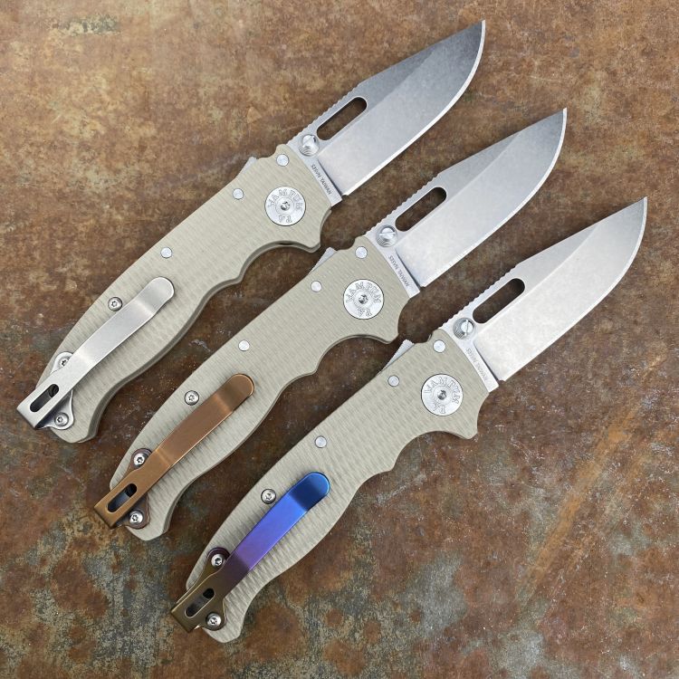 Demko AD20.5 Coyote Tan G10 Scales Stonewashed S35V Clip Point Blade Folding Knife