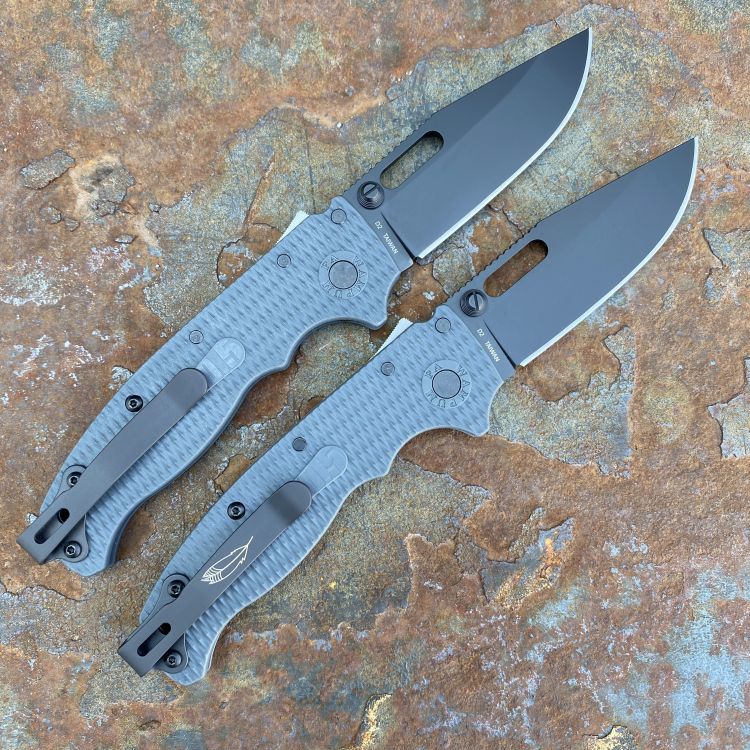 Demko AD20.5 Grey Grivory Scales Black DLC D2 Clip Point Blade Folding Knife
