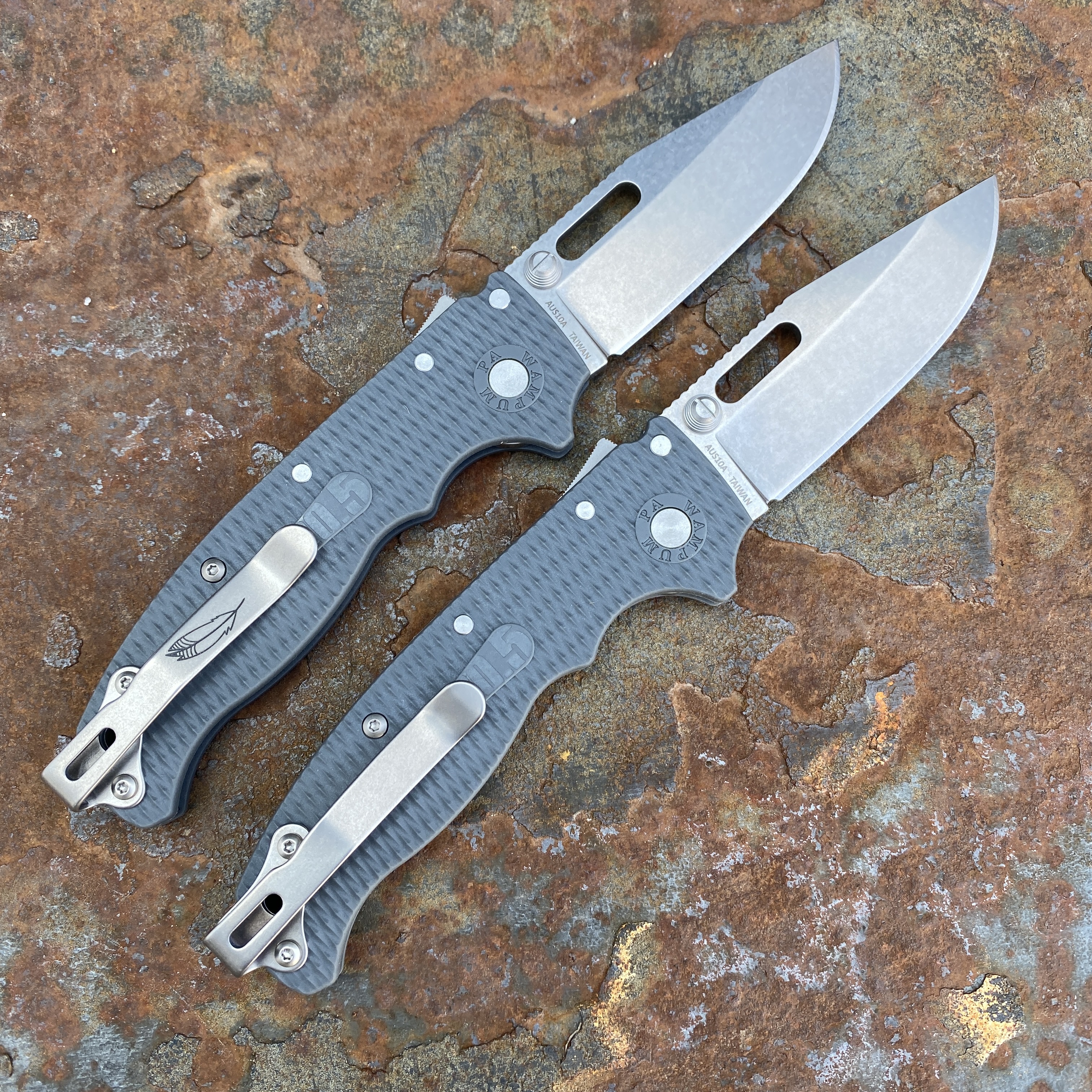 Demko AD20.5 Grey Grivory Scales Stonewashed AUS10A Clip Point 