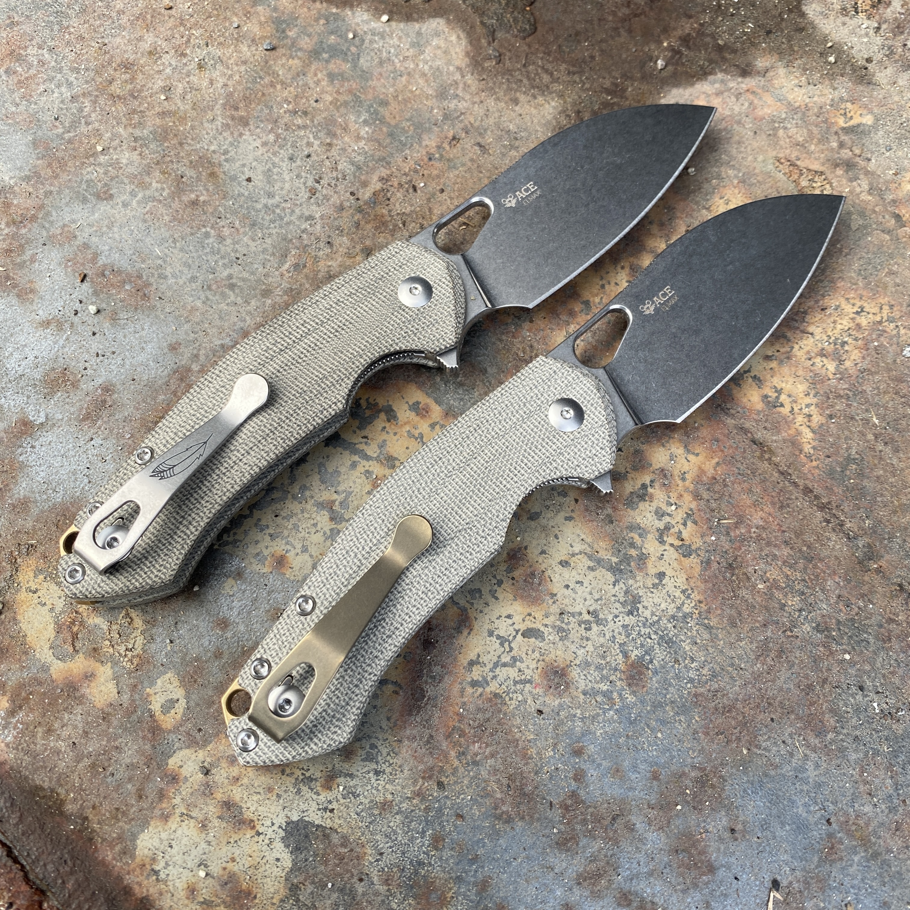 GiantMouse ACE Biblio XL Green Canvas Micarta Elmax Stonewashed