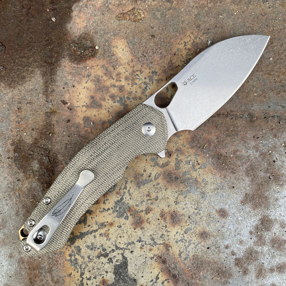 GiantMouse ACE Biblio XL Green Canvas Micarta Elmax Stonewashed