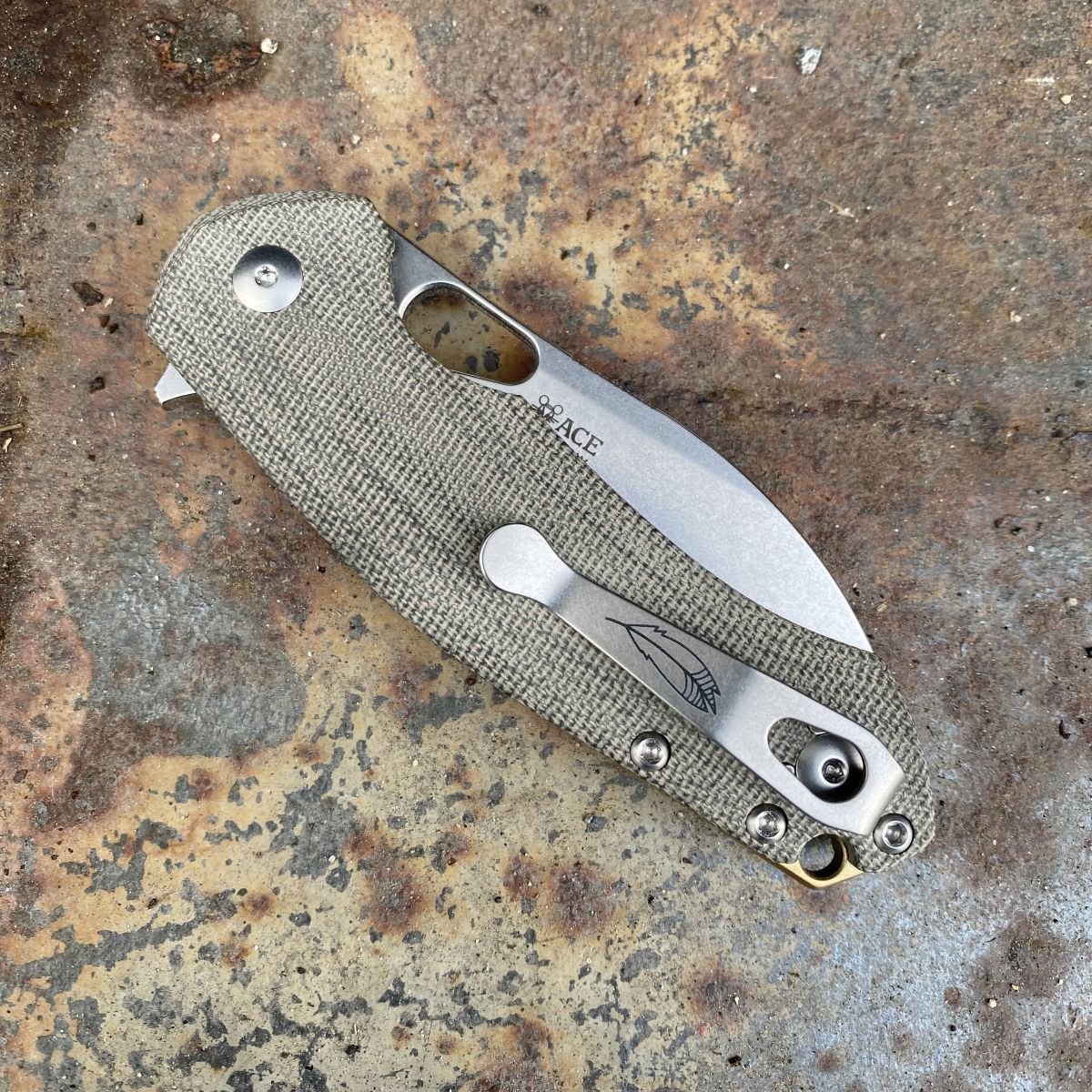 GiantMouse ACE Biblio XL Green Canvas Micarta Elmax Stonewashed
