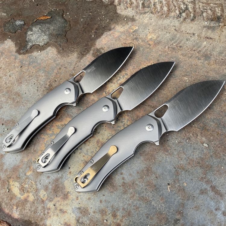 GiantMouse ACE Biblio XL Textured Titanium Vanadis Satin Blade Folding Knife