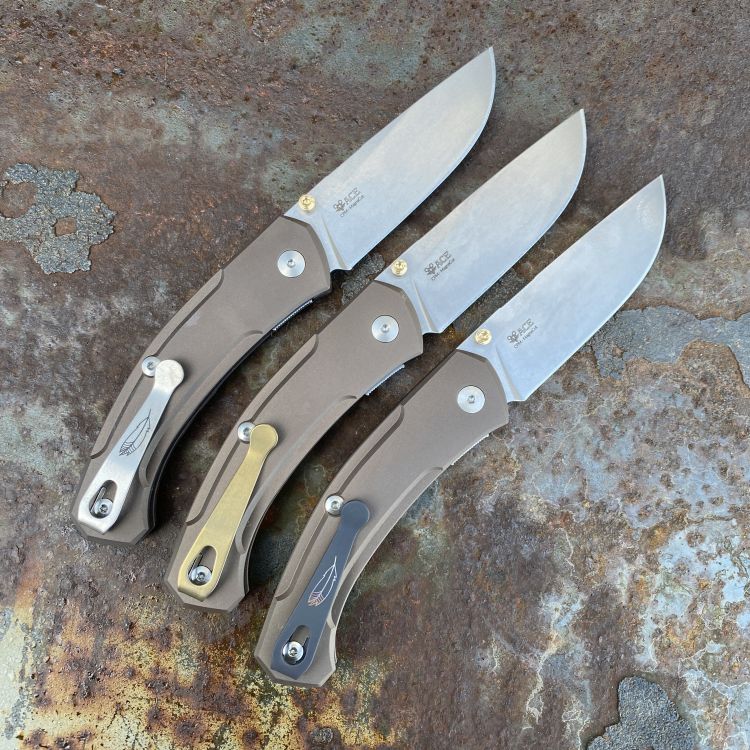 GiantMouse ACE Iona V2 Bronze Aluminum Magnacut Stonewashed Blade Folding Knife