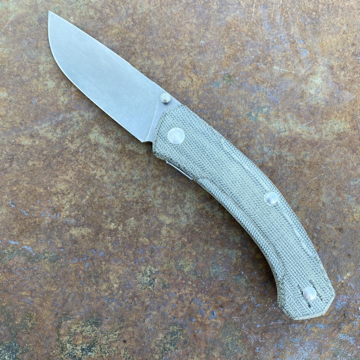 GiantMouse ACE Iona V2 Green Canvas Micarta Magnacut Stonewashed