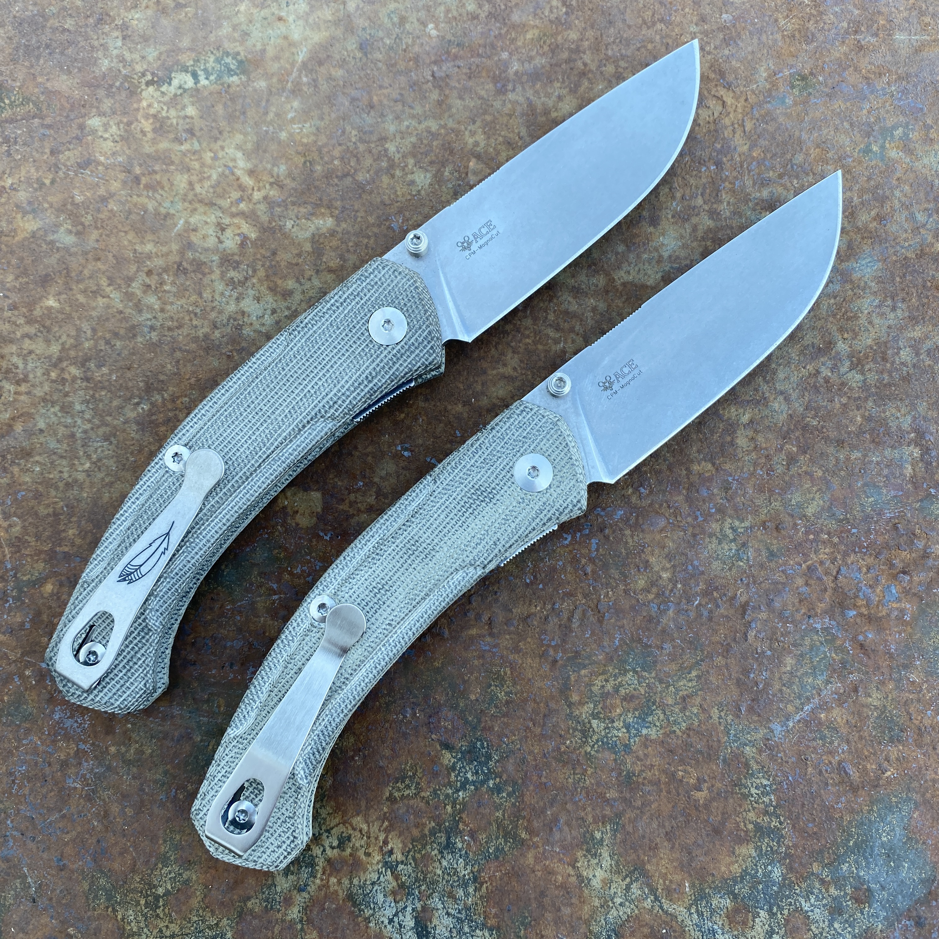 GiantMouse ACE Iona V2 Green Canvas Micarta Magnacut Stonewashed