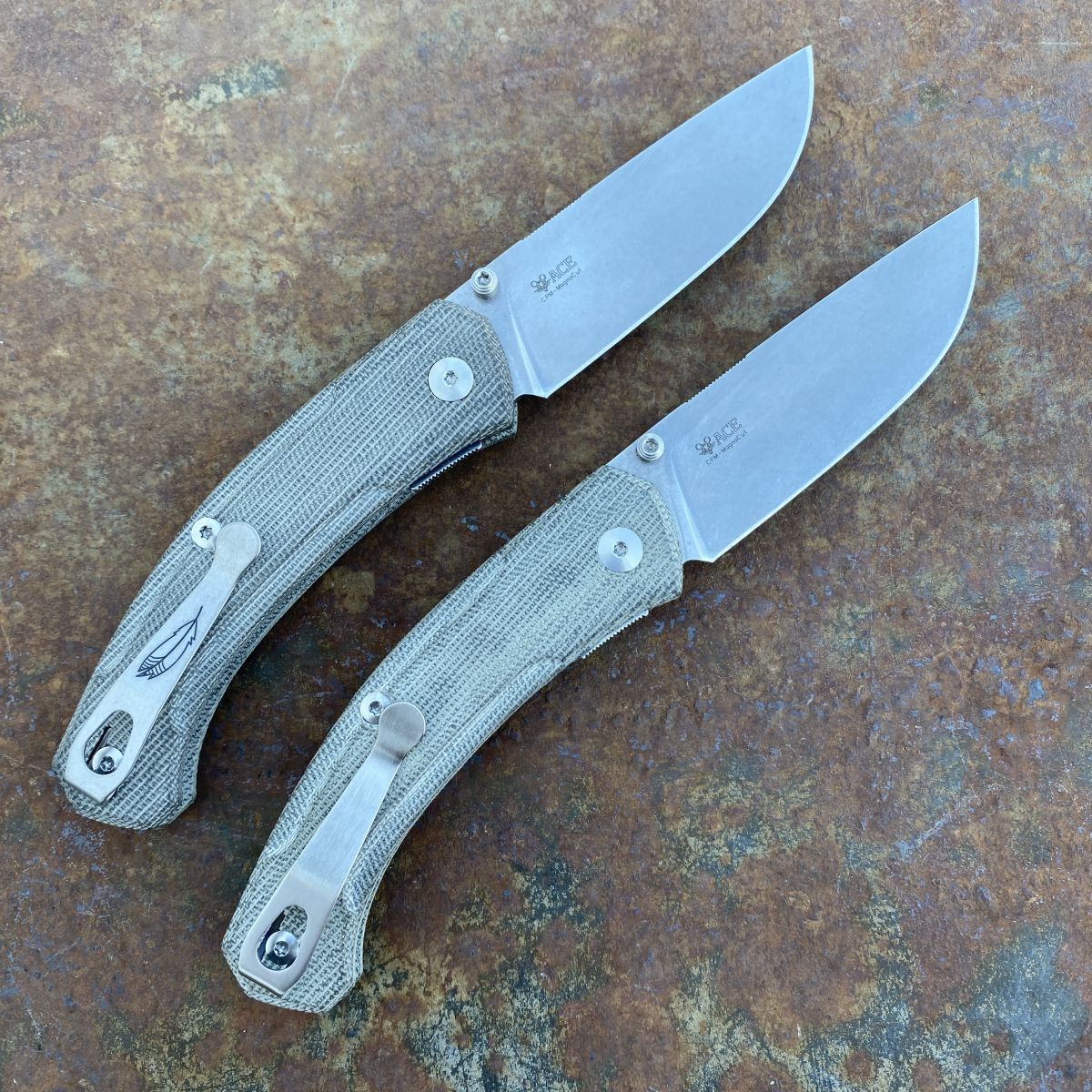 GiantMouse ACE Iona V2 Green Canvas Micarta Magnacut Stonewashed