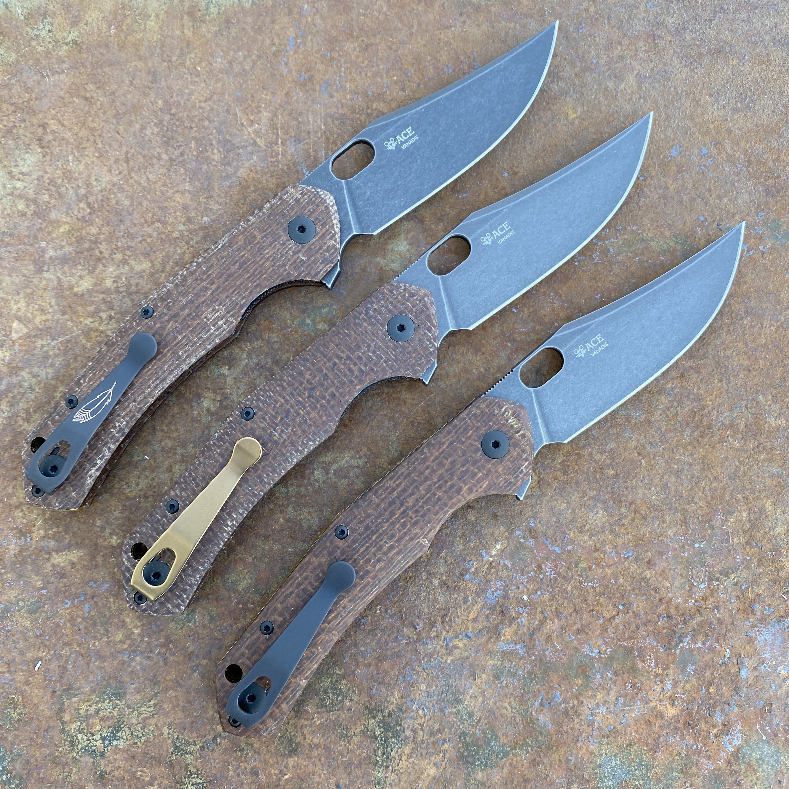 GiantMouse ACE Jutland Burlap Micarta Vanadis PVD Blade Titanium