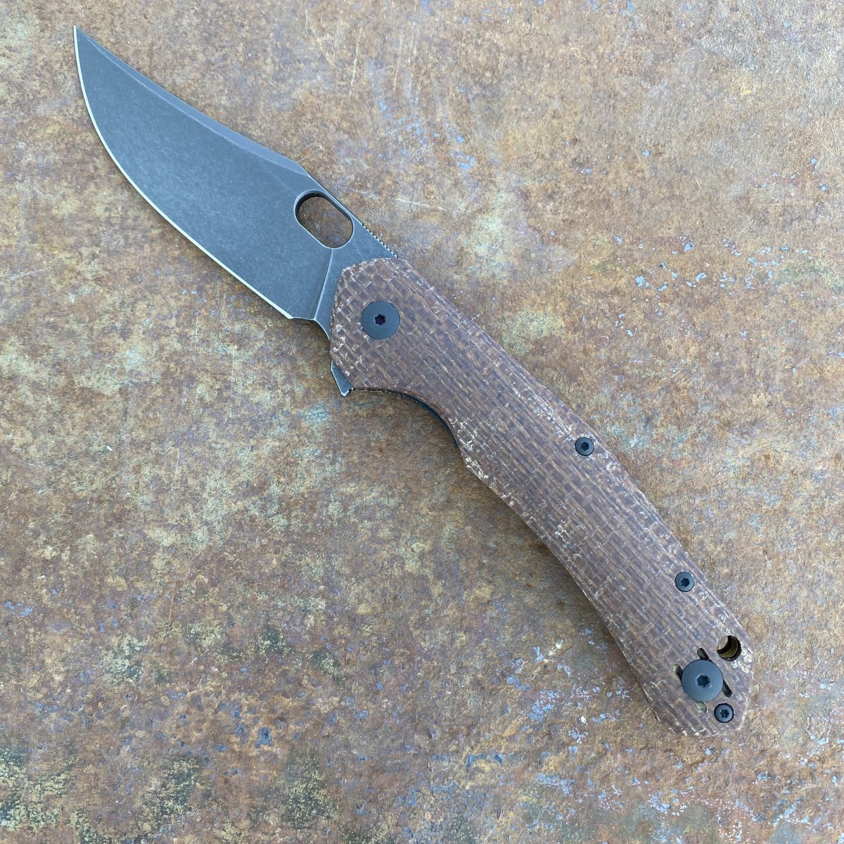 GiantMouse ACE Jutland Burlap Micarta Vanadis PVD Blade Titanium