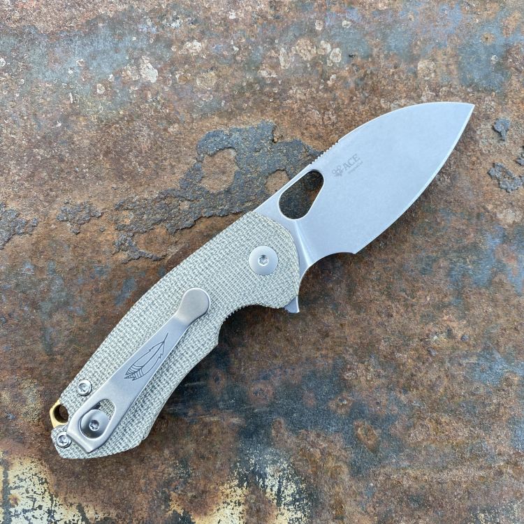GiantMouse ACE RIV Green Canvas Micarta Magnacut Stonewashed Blade Folding Knife