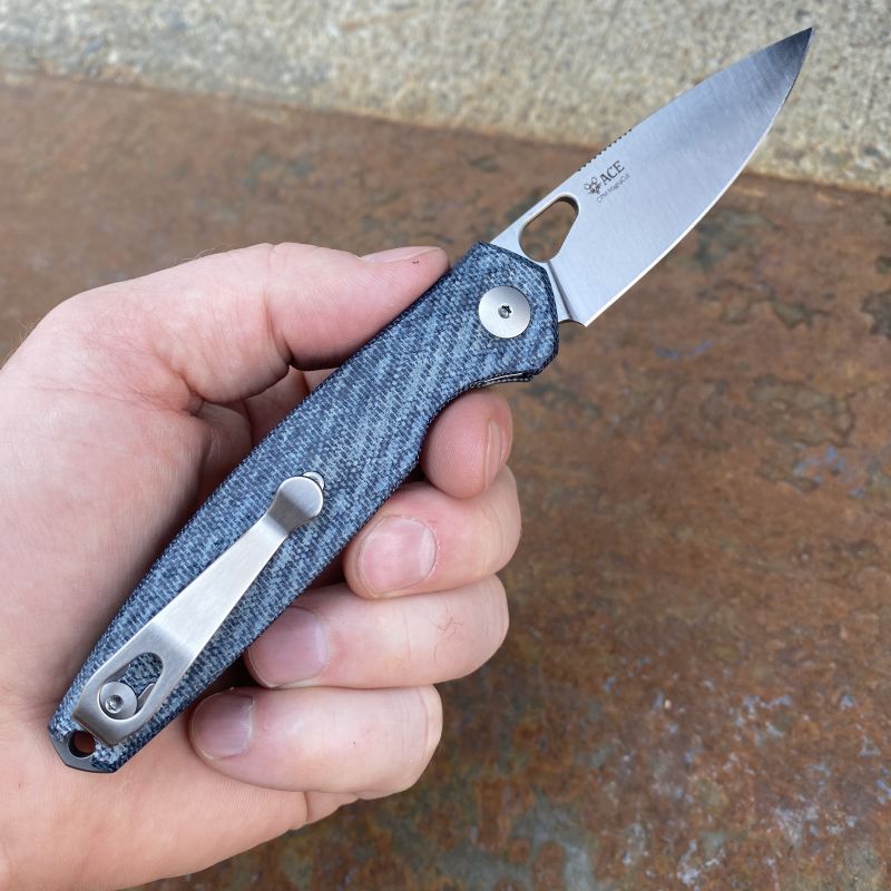 GiantMouse ACE Reo Denim Canvas Micarta Magnacut Satin Blade Folding Knife