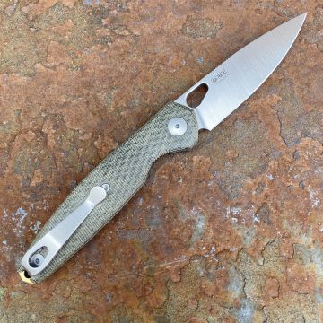 GiantMouse ACE Reo Green Canvas Micarta Magnacut Satin Blade Folding Knife