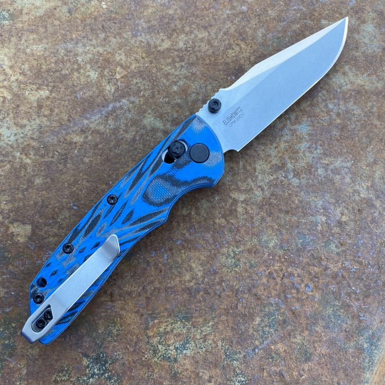 Hogue Deka Blue Lava G-Mascus Stonewashed Clip Point 20CV Blade Deep Carry Titanium Clip