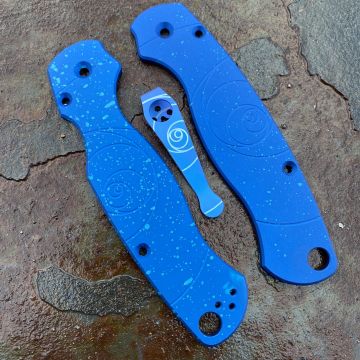 Spyderco Para 2 "Fibonacci" Aluminum Scale Kit Scales - Blue Splatter Anodized