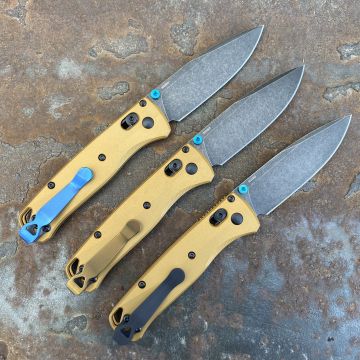 Benchmade Bugout Burnt Bronze Aluminum Scales 3.2" DLC Battle M390 Blade Folding Knife