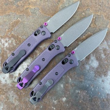 Benchmade Mini Bugout Purple Grivory Scales 2.3" Gray Cerakote S30V Blade Folding Knife