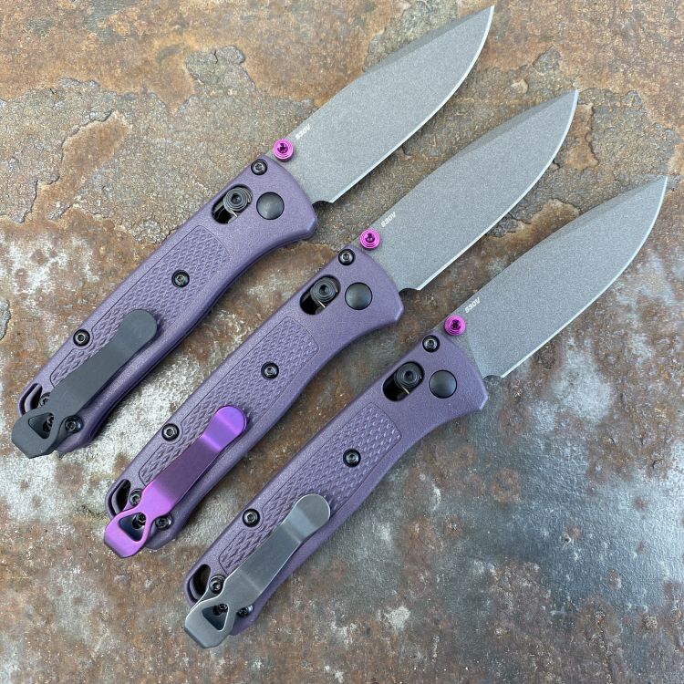 Benchmade Mini Bugout Purple Grivory Scales 2.3" Gray Cerakote S30V Blade Folding Knife