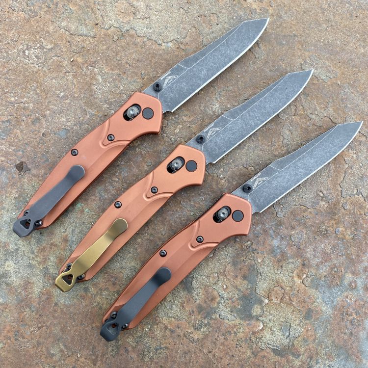 Benchmade Osborne AXIS Burnt Copper Aluminum Scales 3.4" Black CPM MagnaCut Folding Knife