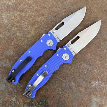 Demko AD20.5 Blue #2 G10 Scales Stonewashed 20CV Clip Point Blade Folding Knife