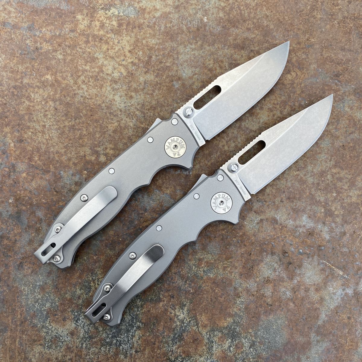 Demko AD20.5 Smooth Titanium Scales Stonewashed 20CV Clip Point