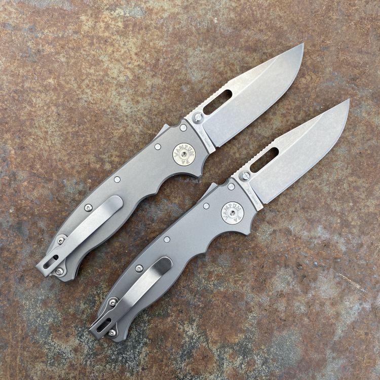 Demko AD20.5 Smooth Titanium Scales Stonewashed 20CV Clip Point Blade Folding Knife