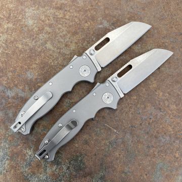Demko AD20.5 Smooth Titanium Scales Stonewashed 20CV Sharks Foot Blade Folding Knife