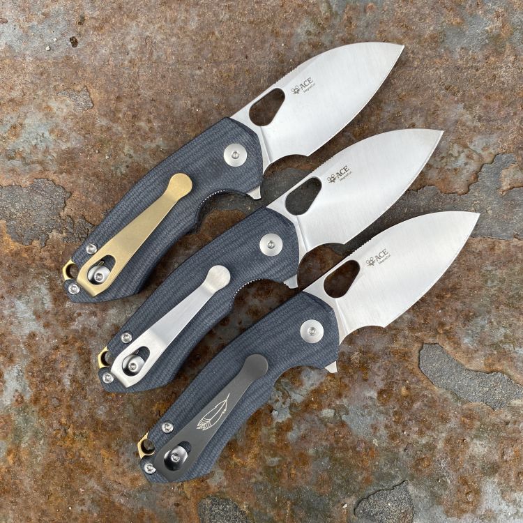 GiantMouse ACE RIV Black Canvas Micarta Magnacut Satin Blade Folding Knife