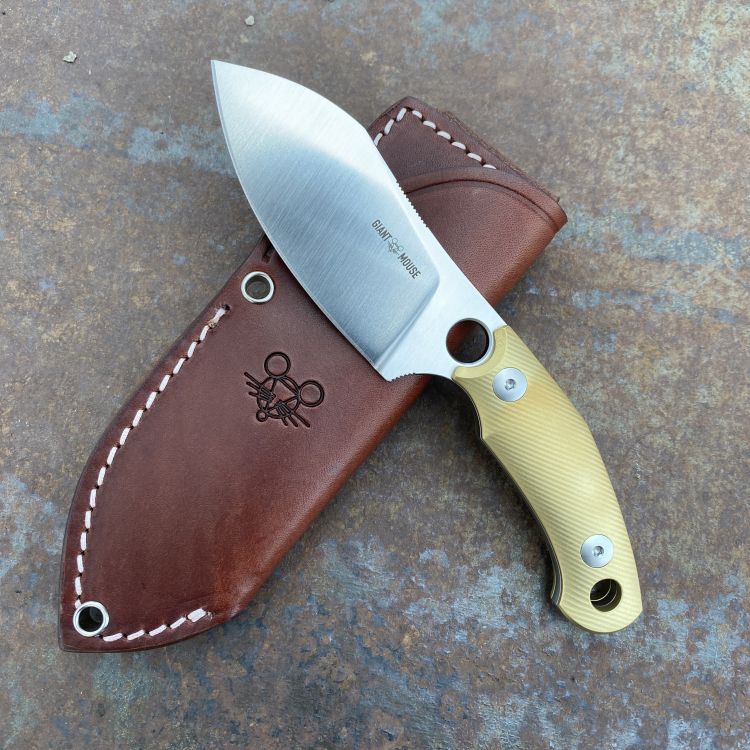 GiantMouse GMF1-XL Brass Satin Elmax Fixed Blade Knife