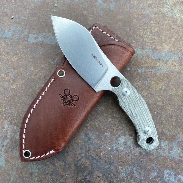 GiantMouse GMF1-XL Green Canvas Micarta Stonewashed Bohler N690 Fixed Blade